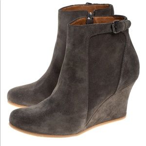 Lanvin Grey Suede Zip Wedge Ankle Boots Size 38